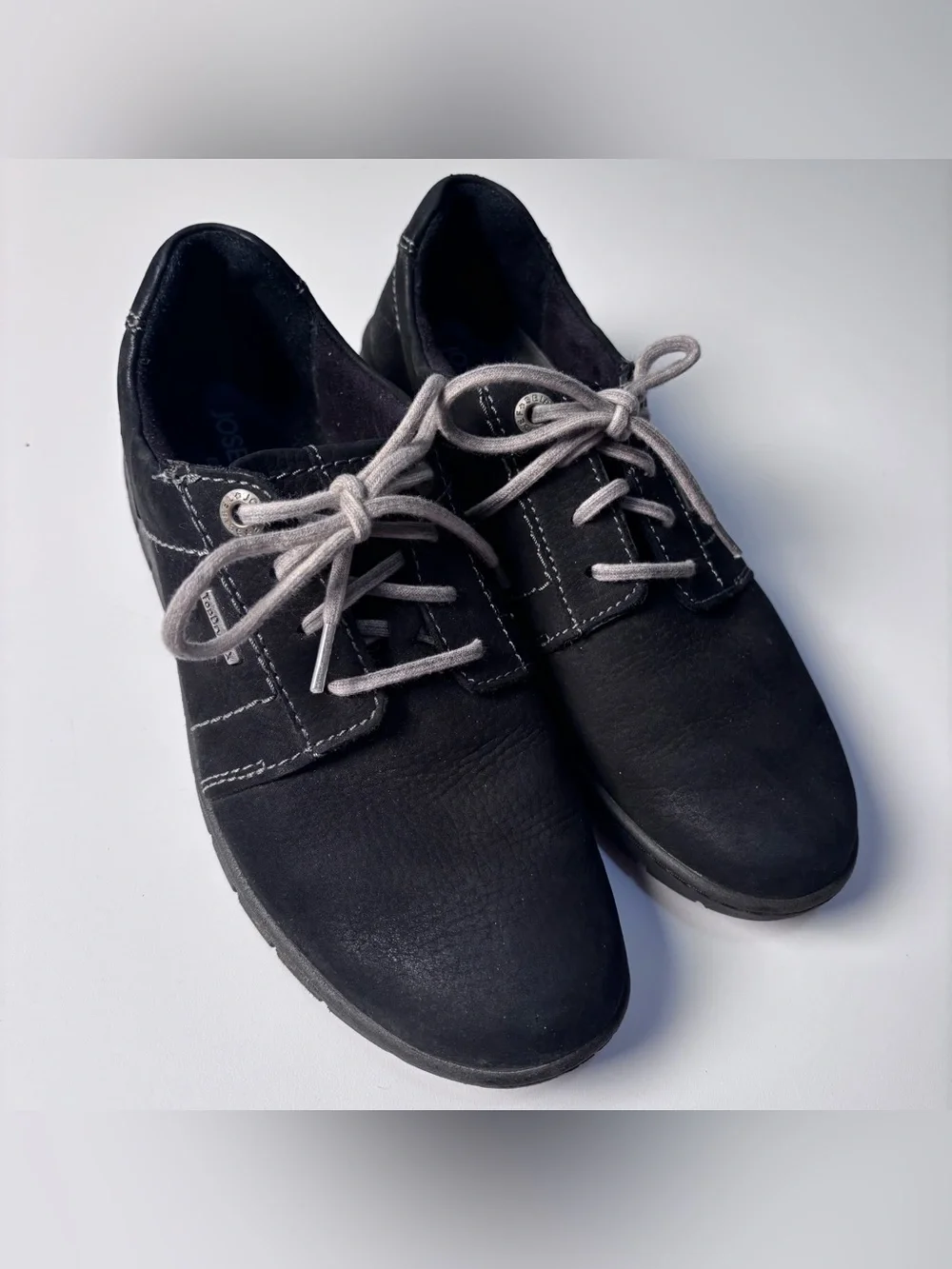Josef Seibel Black Oxford Shoes with Gray Laces